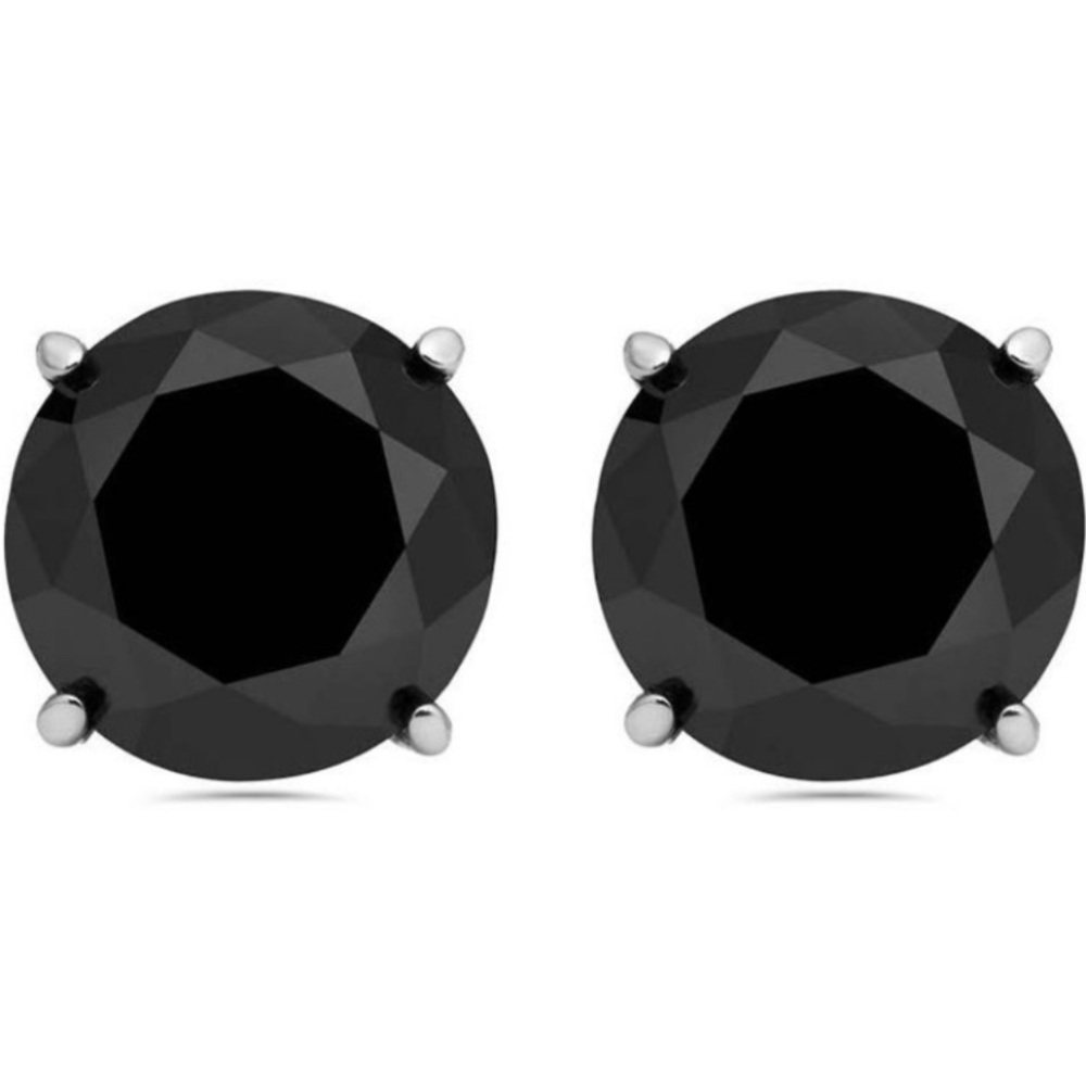 8mm 2 ct Each Round-Cut Black Diamond Earrings - Picture 2 of 16